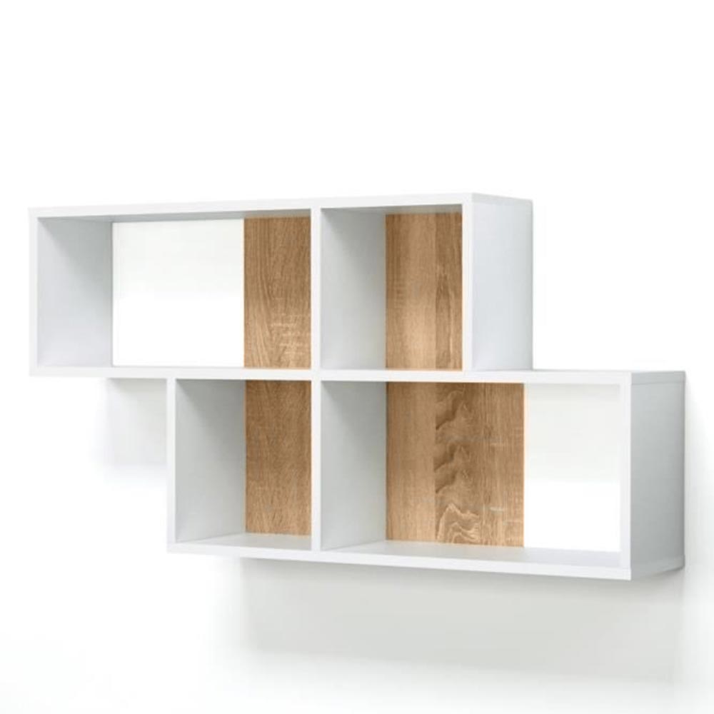 Libreria Scaffale Parete 4 Mensole Ripiani Design Moderno Legno Quercia Bianco