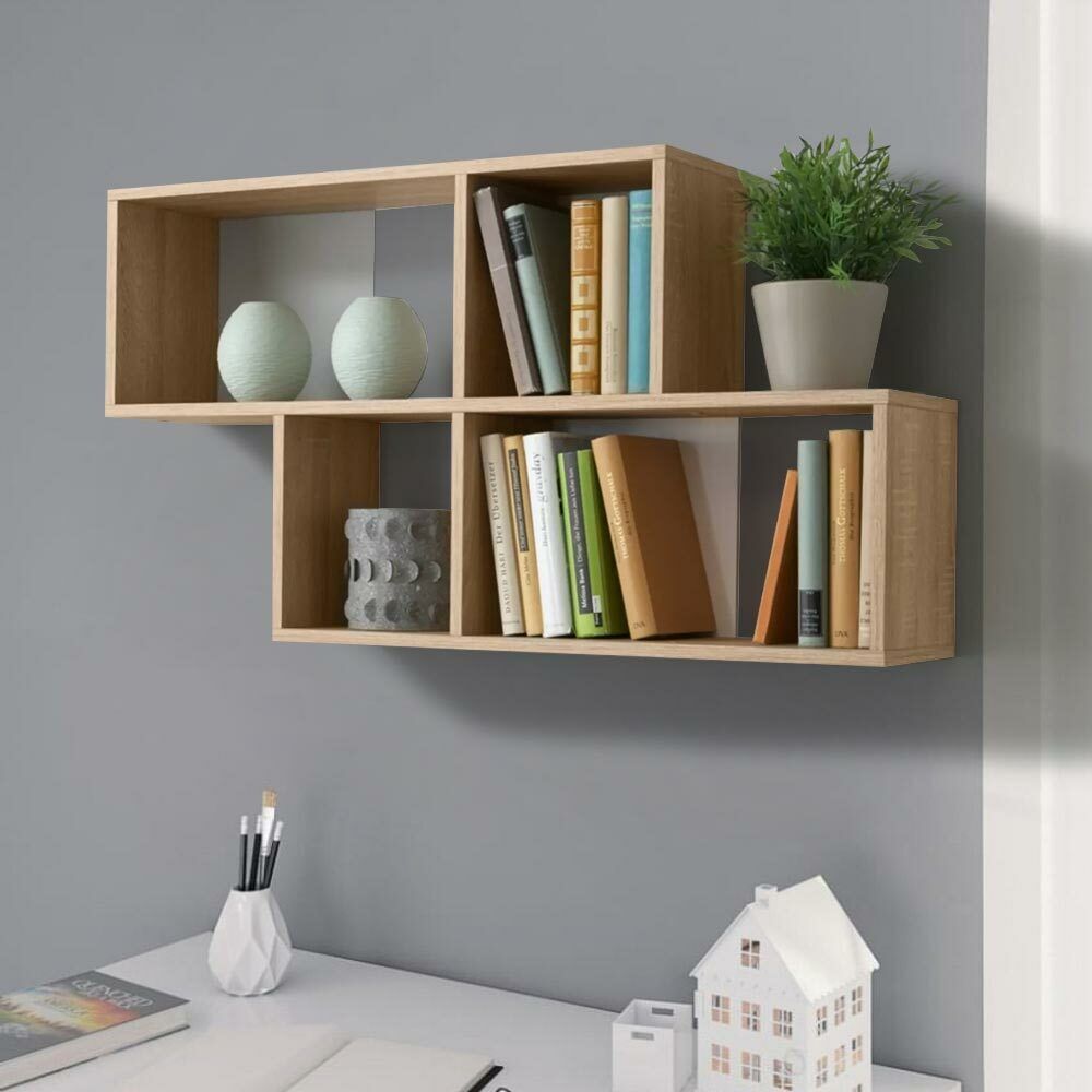 Libreria Scaffale Parete 4 Mensole Ripiani Design Moderno Legno Bianco Quercia