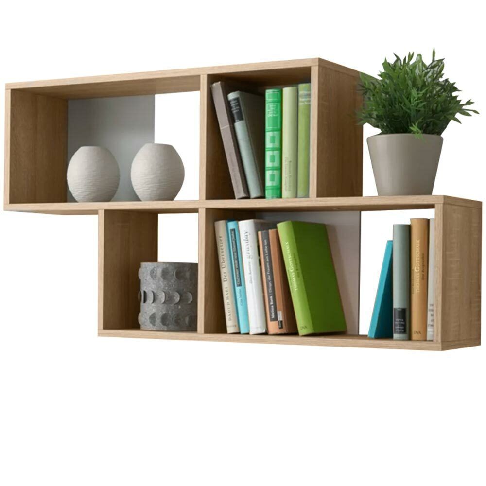 Libreria Scaffale Parete 4 Mensole Ripiani Design Moderno Legno Bianco Quercia