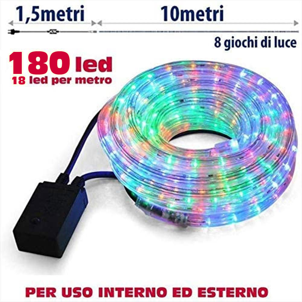 Tubo Luminoso Natalizio 10 Metri LED Multicolor con Controller 8 Funzioni