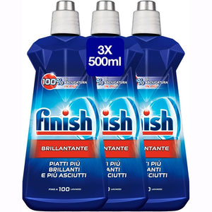 3 x 500ml Finish Brillantante Regular Piatti Brillanti Asciutti Fino 100 Lavaggi