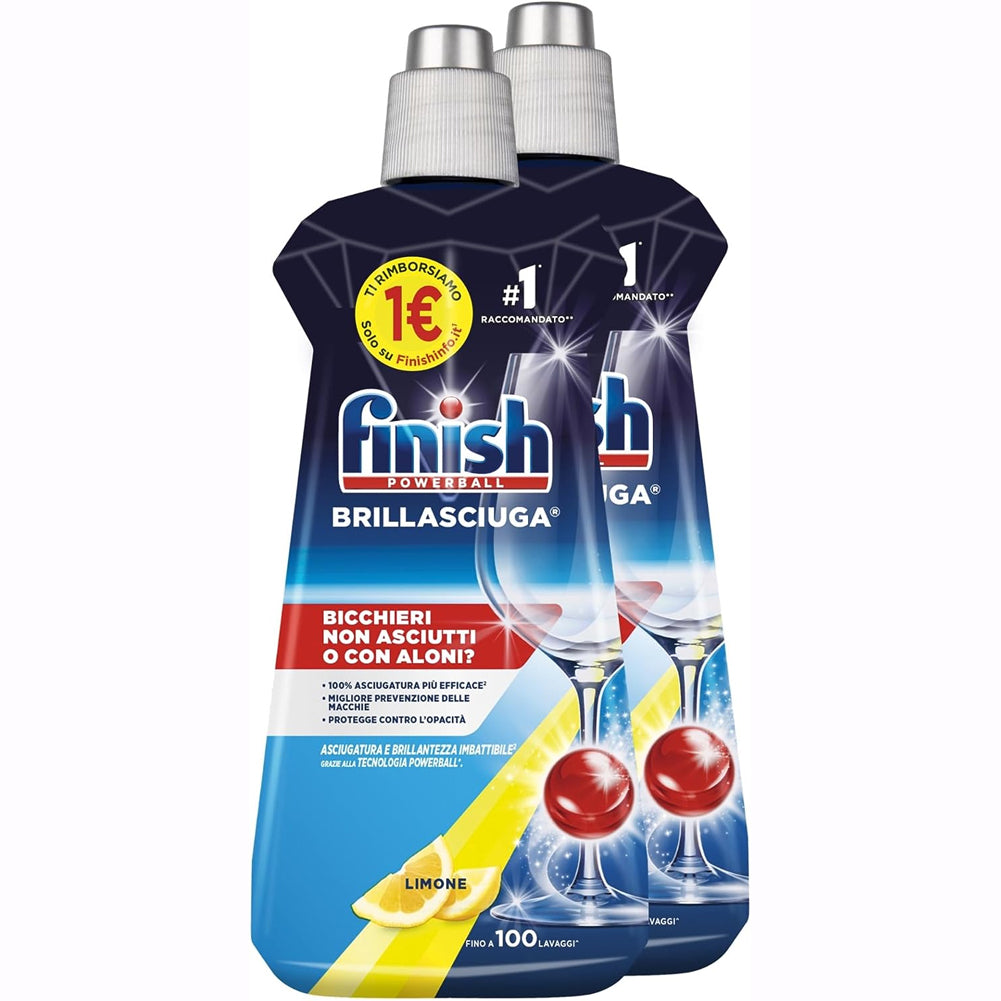 2x500ml Finish Brillantante Lavastoviglie Limone Brillantante Additivo Stoviglie