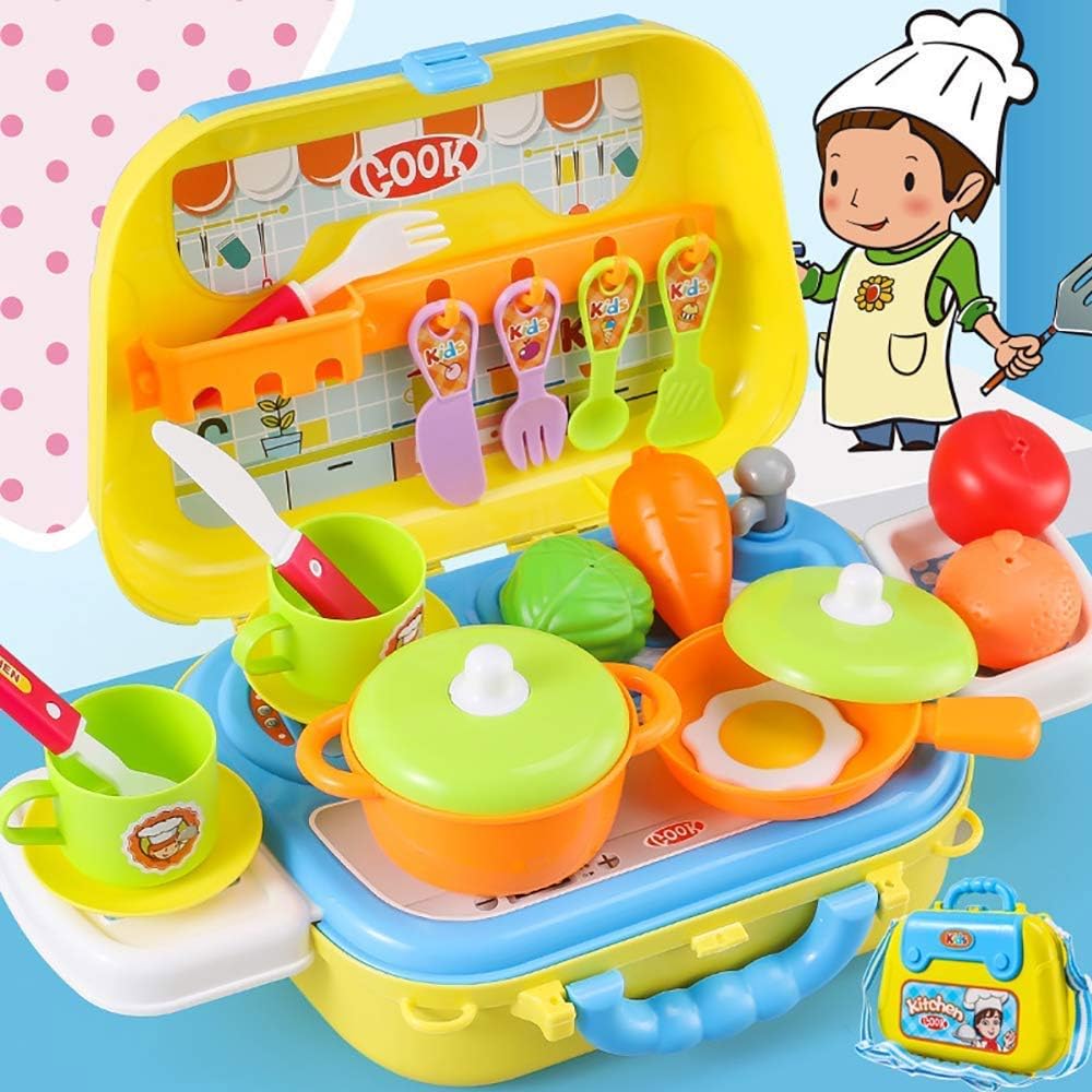 Valigetta Cucina Giocattolo Bambini con Fornello 20 Accessori Gioco e Tracolla