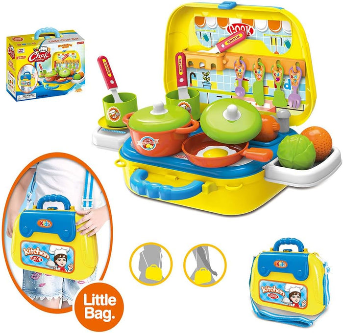 Valigetta Cucina Giocattolo Bambini con Fornello 20 Accessori Gioco e Tracolla