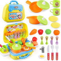 Valigetta Cucina Giocattolo Bambini con Fornello 20 Accessori Gioco e Tracolla