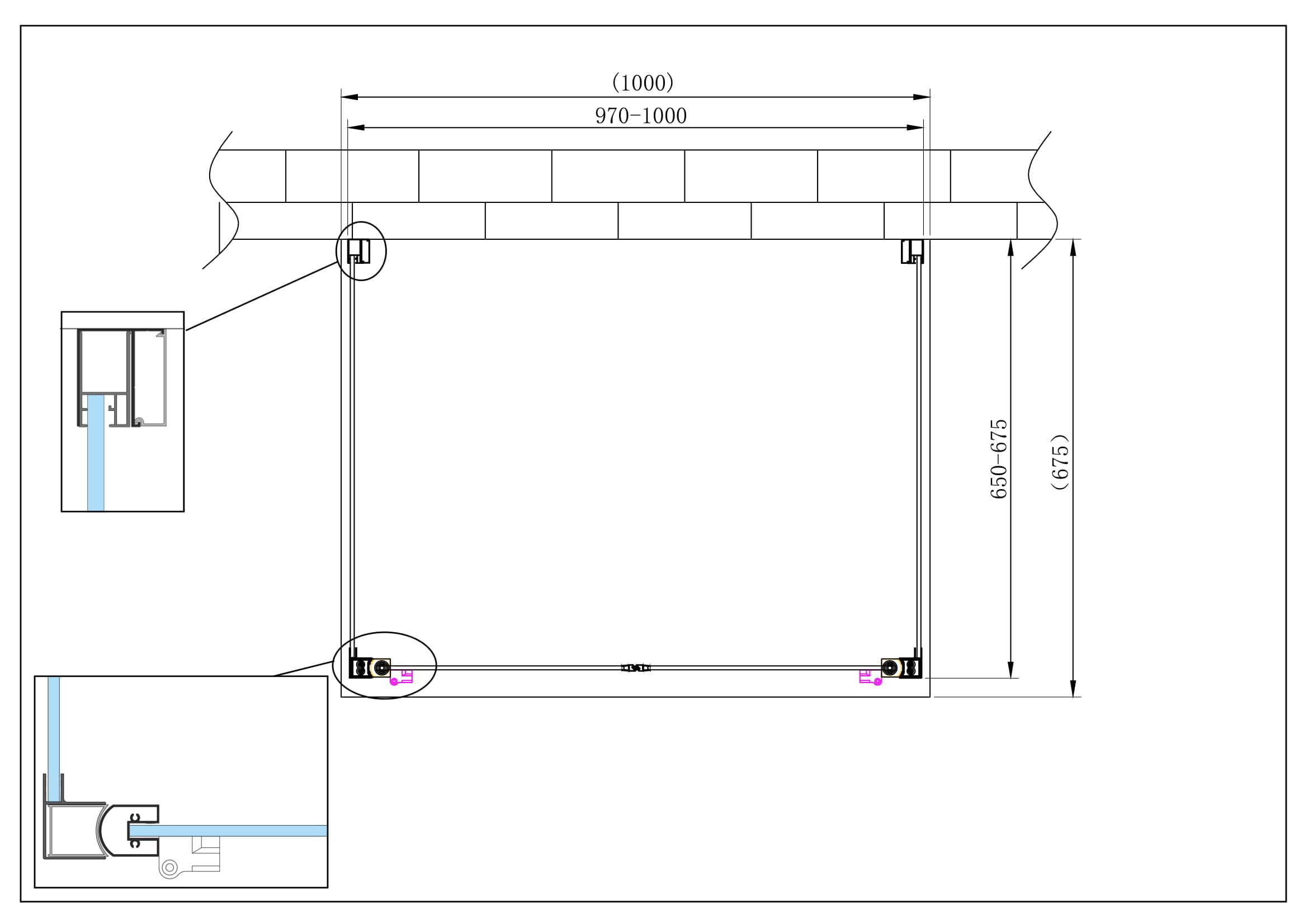 Porta battente Saloon  + 2 lati fissi box doccia 6 mm cromo 2 FISSE  65-67,5 + SALOON 97-100 