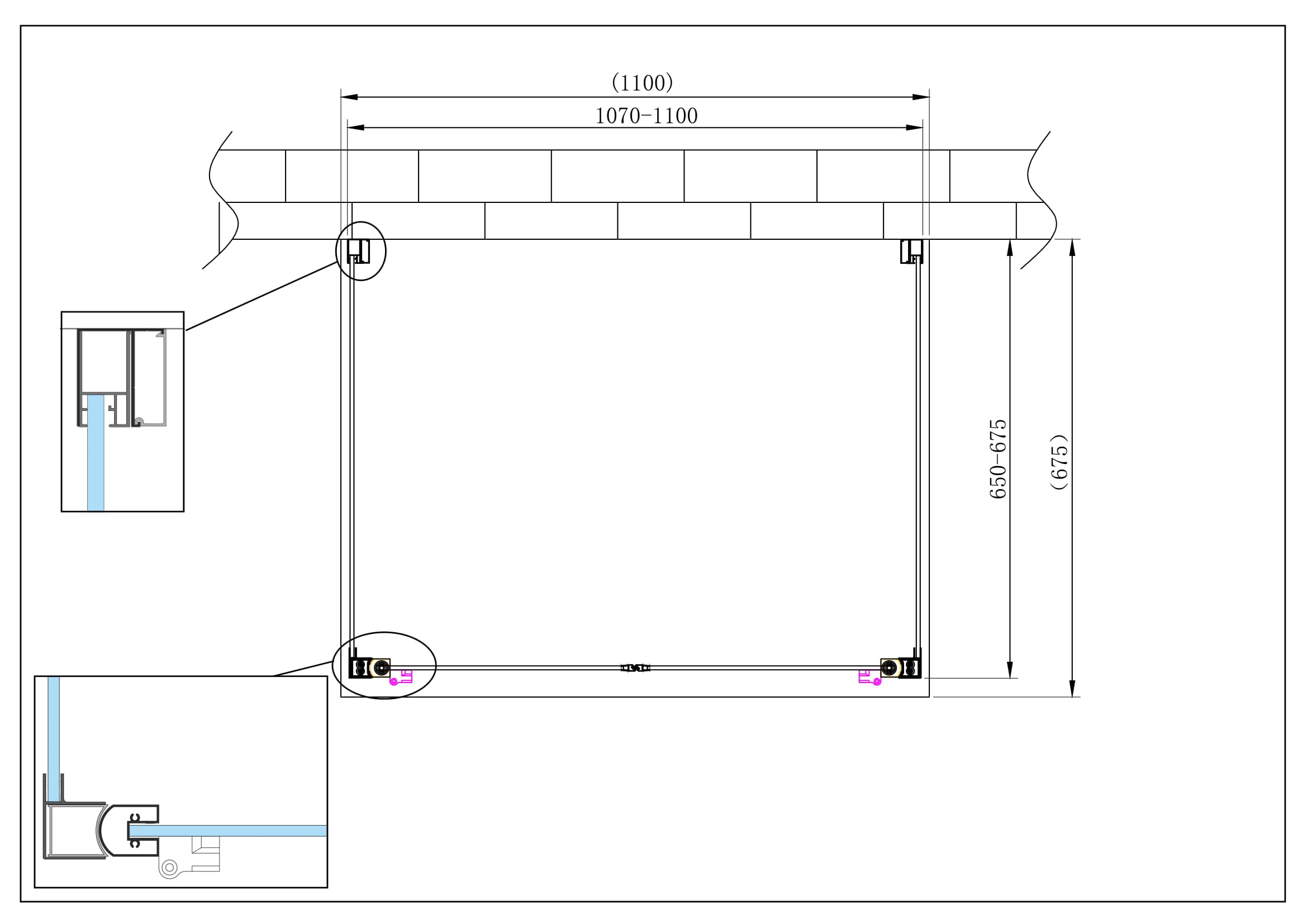 Porta battente Saloon  + 2 lati fissi box doccia 6 mm cromo 2 FISSE  65-67,5 + SALOON 107-110 