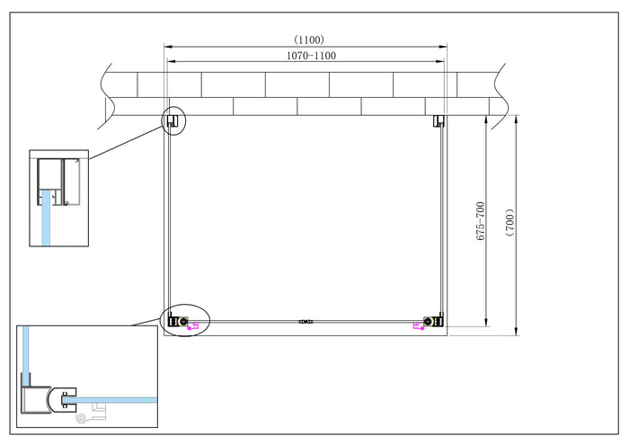 Porta battente Saloon  + 2 lati fissi box doccia 6 mm cromo 2 FISSE 67,5-70 + SALOON 107-110 