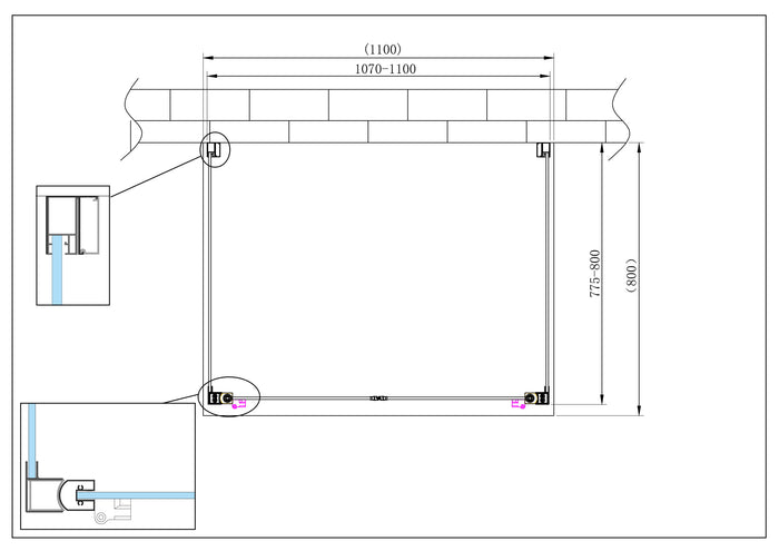 Porta battente Saloon  + 2 lati fissi box doccia 6 mm cromo 2 FISSE 77,5-80 + SALOON 107-110 