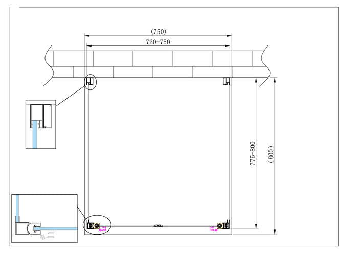 Porta battente Saloon  + 2 lati fissi box doccia 6 mm cromo 2 FISSE 77,5-80 + SALOON 72-75 