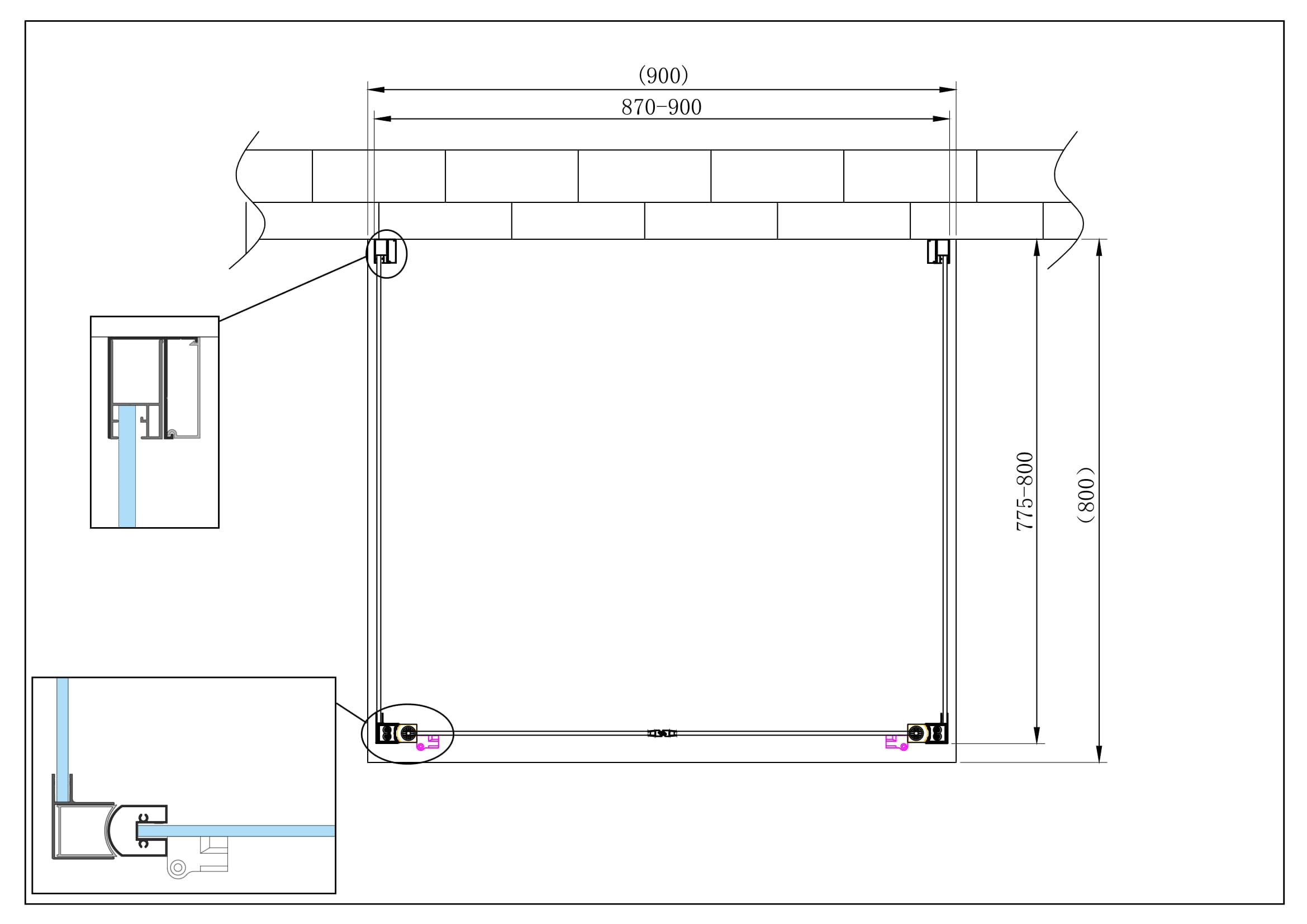 Porta battente Saloon  + 2 lati fissi box doccia 6 mm cromo 2 FISSE 77,5-80 + SALOON 87-90 