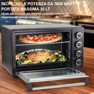 Forno Fornetto Elettrico Ventilato 30 litri 1600 W Luce Interna Timer Girarrosto