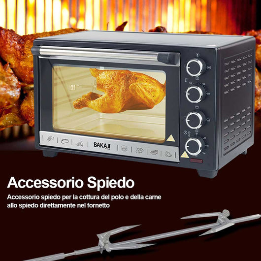 Forno Fornetto Elettrico Ventilato 30 litri 1600 W Luce Interna Timer Girarrosto