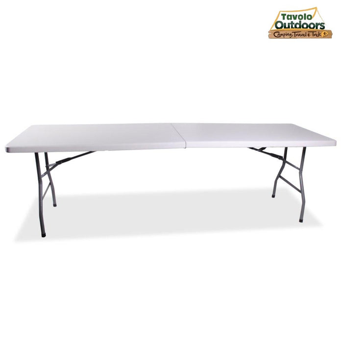 Tavolo Catering Rettangolare Pieghevole 244x76x72cm in Resina e Metallo Bianco