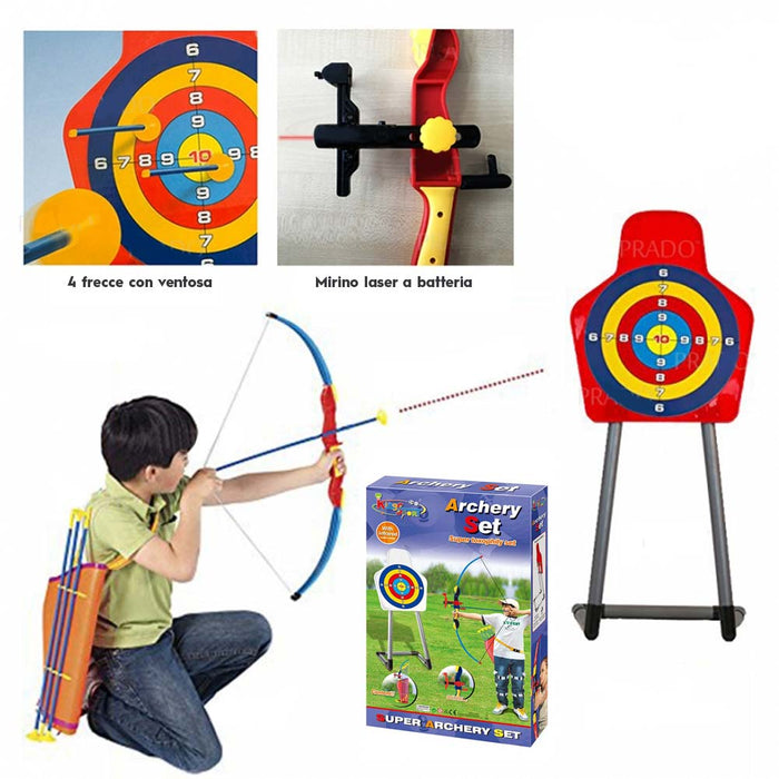 Set Arciere Per Bambini Con Arco 4 Frecce Mirino Laser Bersaglio E Portafrecce