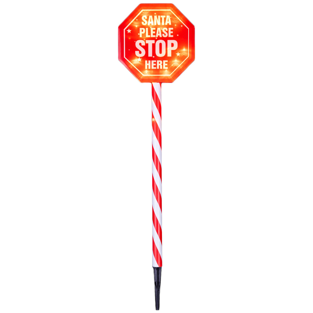 Cartello Led Stop Santa Decorazione Natale Segnale Natalizio Esterno a Batterie