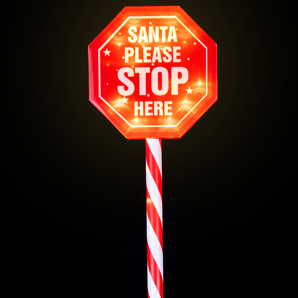 Cartello Led Stop Santa Decorazione Natale Segnale Natalizio Esterno a Batterie