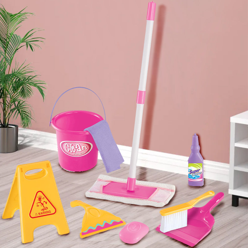 Set Pulizia Giocattolo per Bambini 9 Pezzi con Mocio e Secchio Mop Idea Regalo