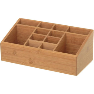 Organizer Portaoggetti Da Scrivania in Legno Bambu' con 12 Scomparti 25x13x10cm