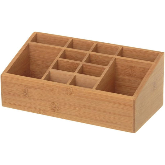 Organizer Portaoggetti Da Scrivania in Legno Bambu' con 12 Scomparti 25x13x10cm