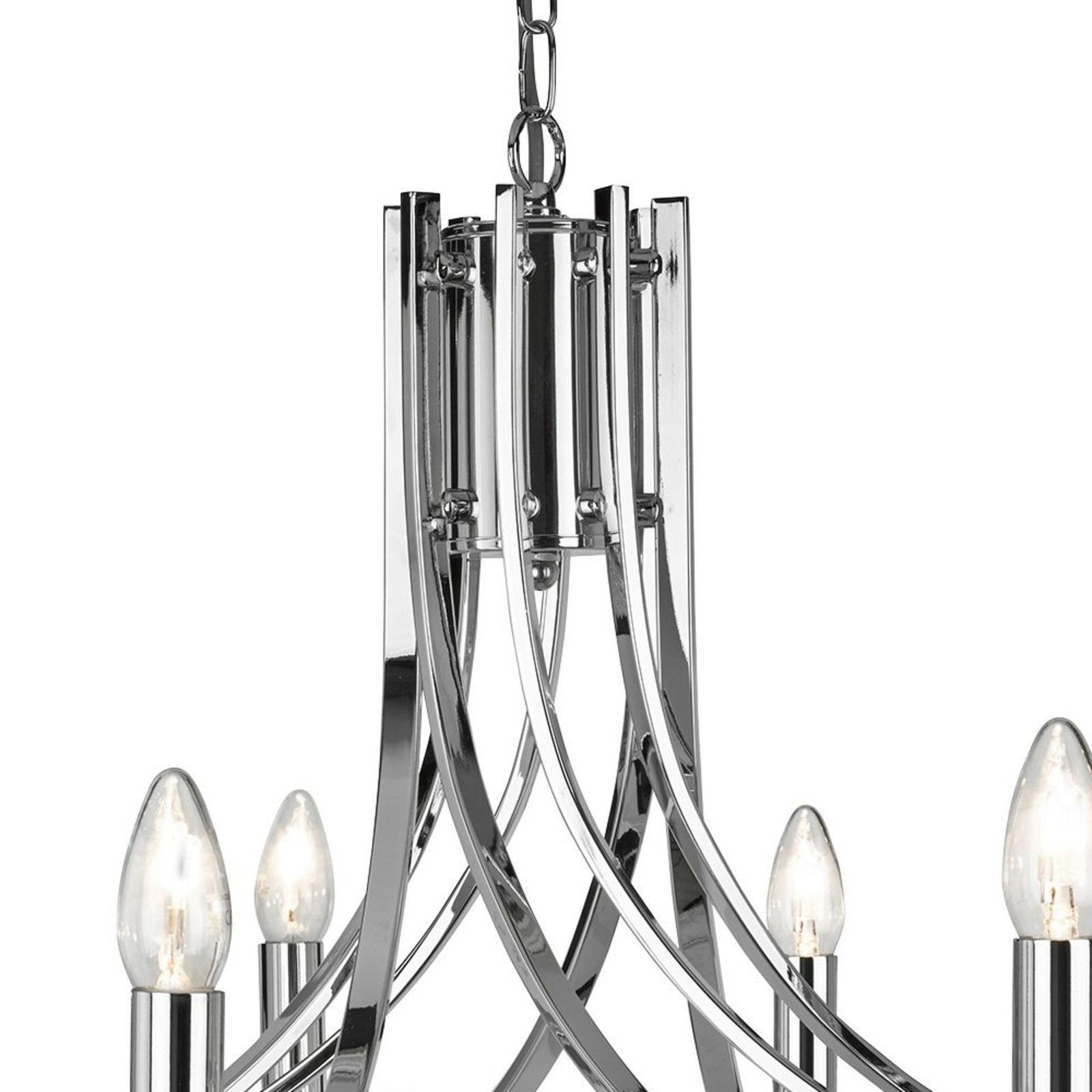 Lampadario Industrial-Nordico Ascona Acciaio Cromo Vetro 8 Luci E14