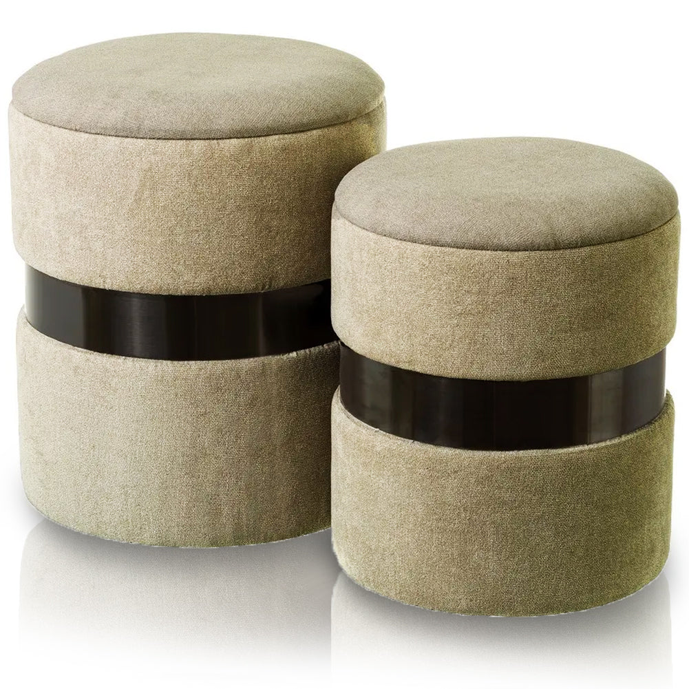 Set 2 Pouf Contenitore Rotondo Tortora Sgabello Poggiapiedi Capiente e Imbottito