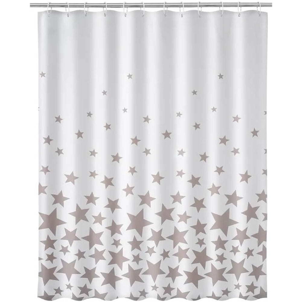 Tenda Doccia Bagno Stampa Stelle Grigio 180x200cm Tessuto con Ganci Poliestere