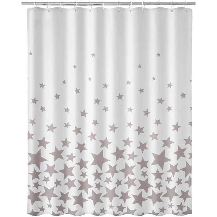 Tenda Doccia Bagno Stampa Stelle Grigio 180x200cm Tessuto con Ganci Poliestere