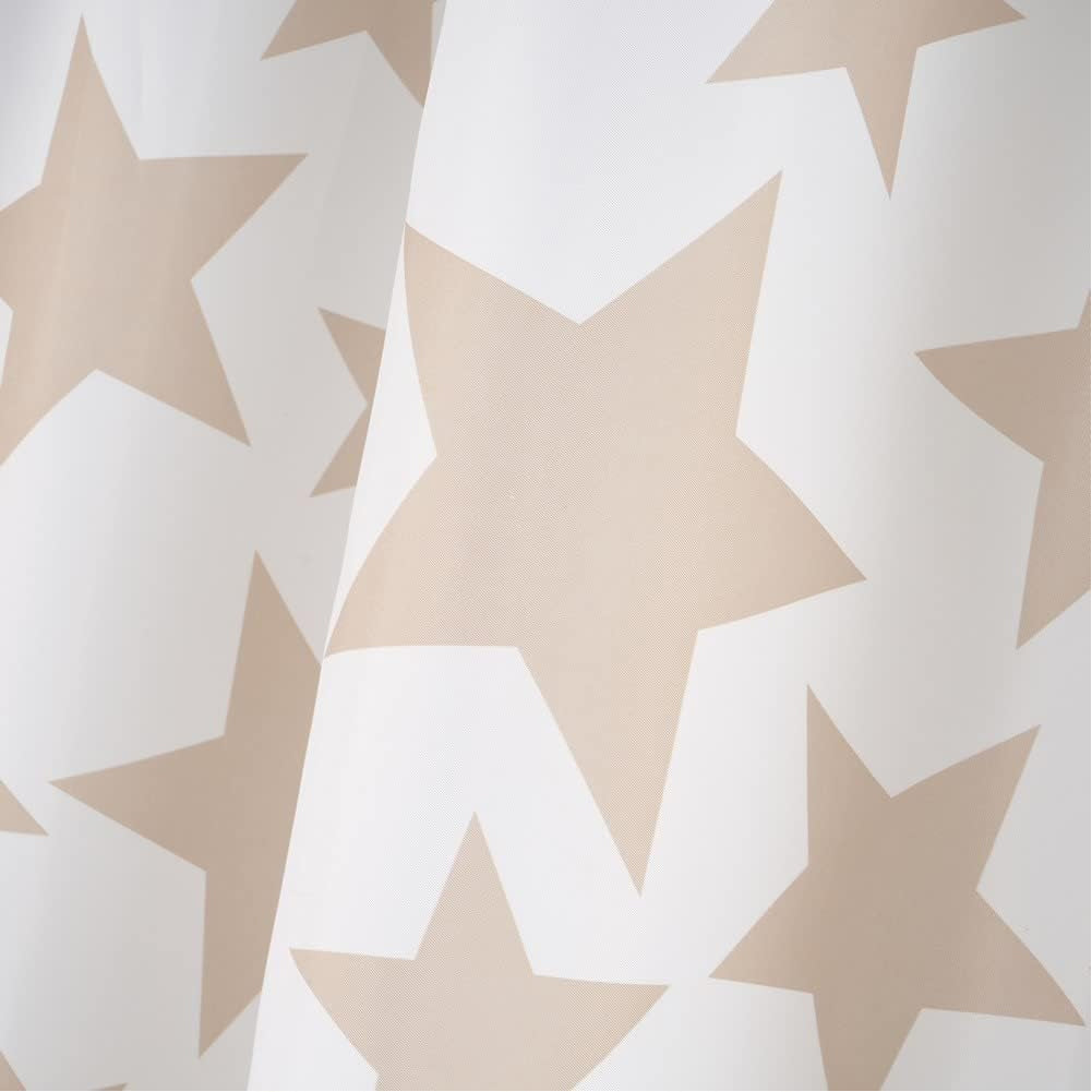 Tenda Doccia Bagno Stampa Stelle Beige 180x200cm Tessuto con Ganci Poliestere