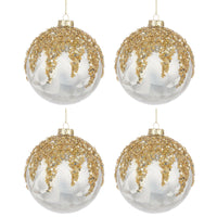 Palline di Natale in Vetro Bianco Perla Paillettes Oro Prize Diametro: 100 mm