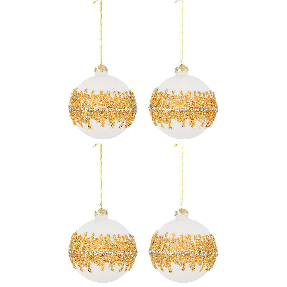 Palline di Natale in Vetro Bianco Velluto Oro Luxury Diametro: 100 mm