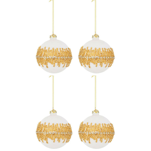 Palline di Natale in Vetro Bianco Velluto Oro Luxury Diametro: 100 mm