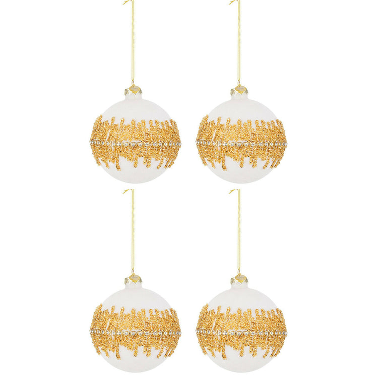 Palline di Natale in Vetro Bianco Velluto Oro Luxury Diametro: 100 mm