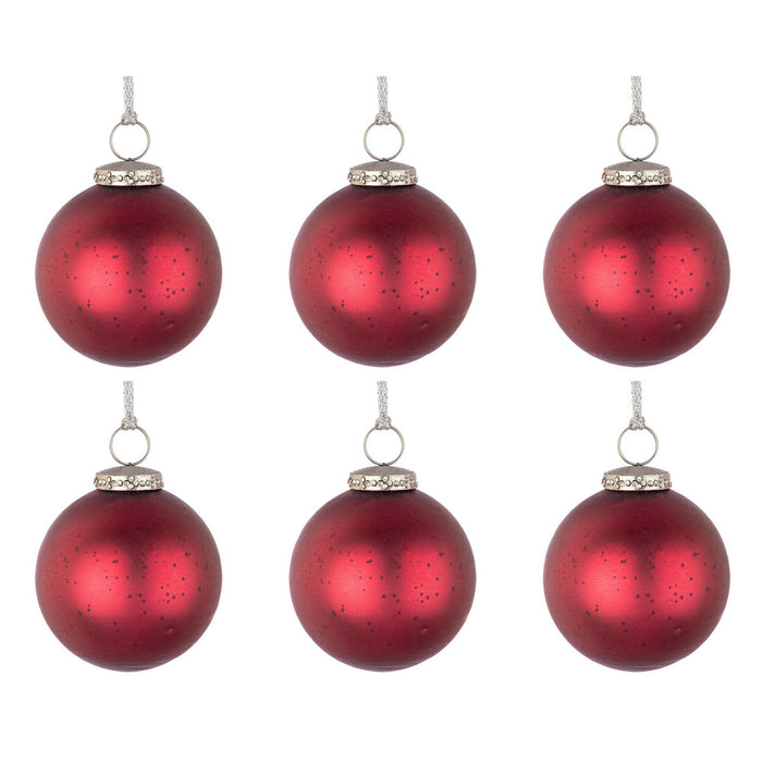 Palline di Natale in Vetro Rosso Opaco Strass Elegantia Bizzotto Diametro: 80 mm