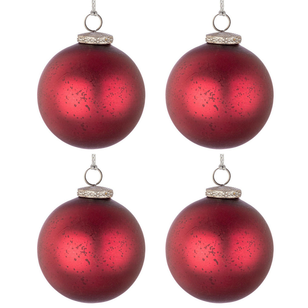 Palline di Natale in Vetro Rosso Opaco Strass Elegantia Bizzotto Diametro: 100 mm