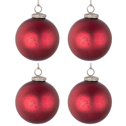 Palline di Natale in Vetro Rosso Opaco Strass Elegantia Bizzotto Diametro: 100 mm