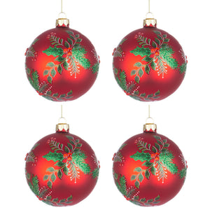 Palline di Natale in Vetro Rosse Pungitopo Swarovski Leafage Diametro: 100 mm