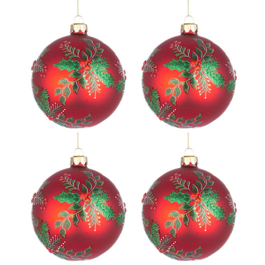 Palline di Natale in Vetro Rosse Pungitopo Swarovski Leafage Diametro: 100 mm