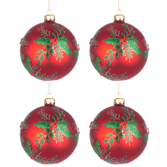 Palline di Natale in Vetro Rosse Pungitopo Swarovski Leafage Diametro: 100 mm