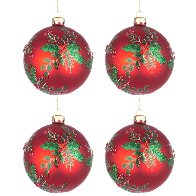 Palline di Natale in Vetro Rosse Pungitopo Swarovski Leafage Diametro: 100 mm