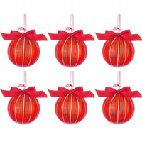 Palline di Natale in Vetro Rosse con Fiocco Stripe Diametro: 80 mm