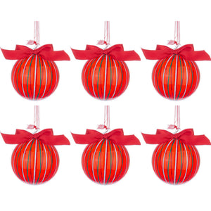 Palline di Natale in Vetro Rosse con Fiocco Stripe Diametro: 80 mm