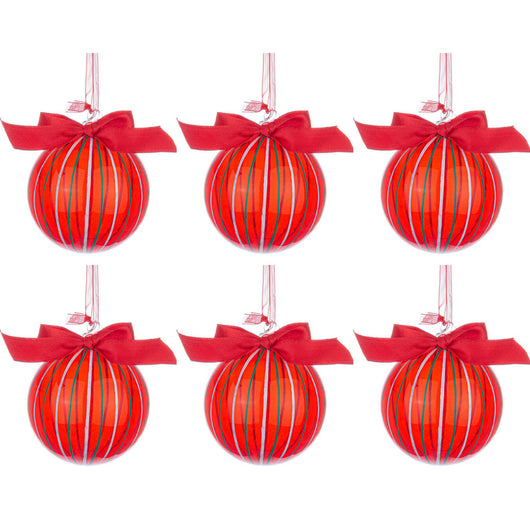 Palline di Natale in Vetro Rosse con Fiocco Stripe Diametro: 80 mm