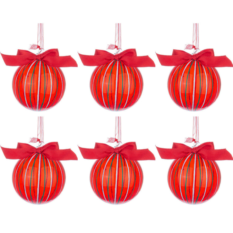 Palline di Natale in Vetro Rosse con Fiocco Stripe Diametro: 80 mm