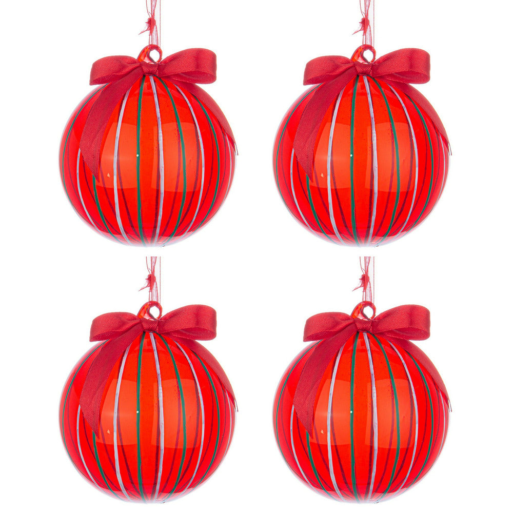 Palline di Natale in Vetro Rosse con Fiocco Stripe Diametro: 100 mm