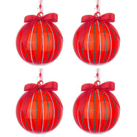 Palline di Natale in Vetro Rosse con Fiocco Stripe Diametro: 100 mm