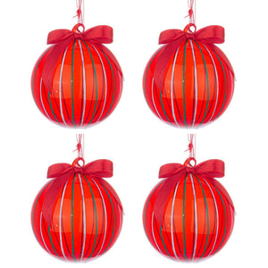 Palline di Natale in Vetro Rosse con Fiocco Stripe Diametro: 100 mm