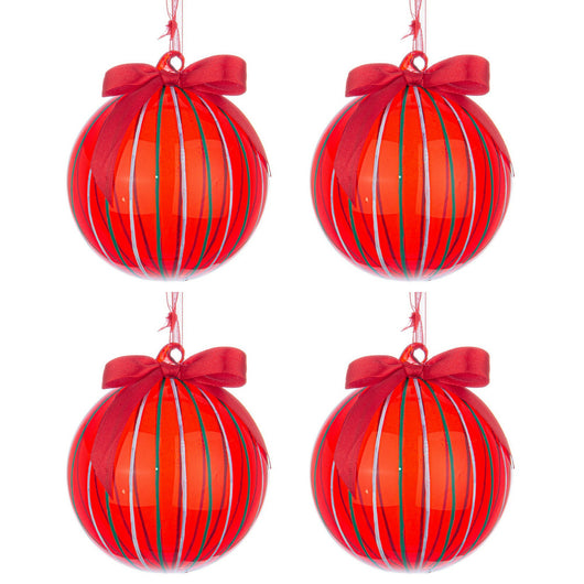 Palline di Natale in Vetro Rosse con Fiocco Stripe Diametro: 100 mm