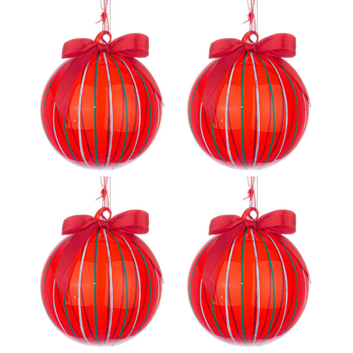 Palline di Natale in Vetro Rosse con Fiocco Stripe Diametro: 100 mm