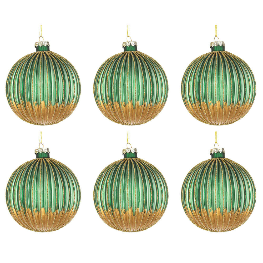 Pallina di Natale in Vetro Verde Oro Lurex Dorato Modish Diametro: 80 mm